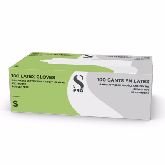 S-PRO P/Free Latex Gloves, Small, Pack of 100
