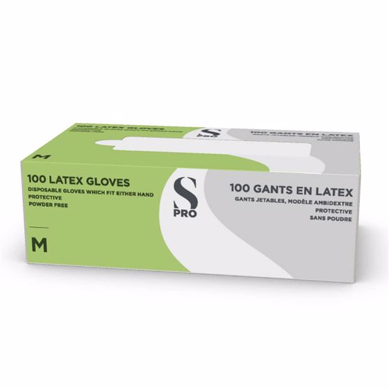 S-PRO P/Free Latex Gloves, Medium, Pack of 100